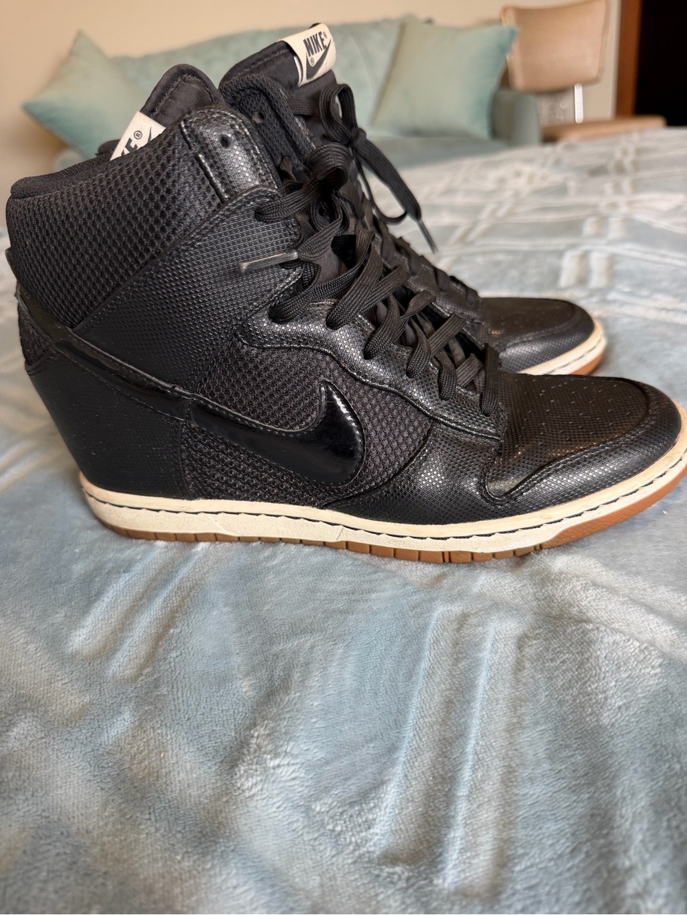 Nike Dunk Sky Hi “Black Sail” hidden-wedge sneakers, style 579763-001.